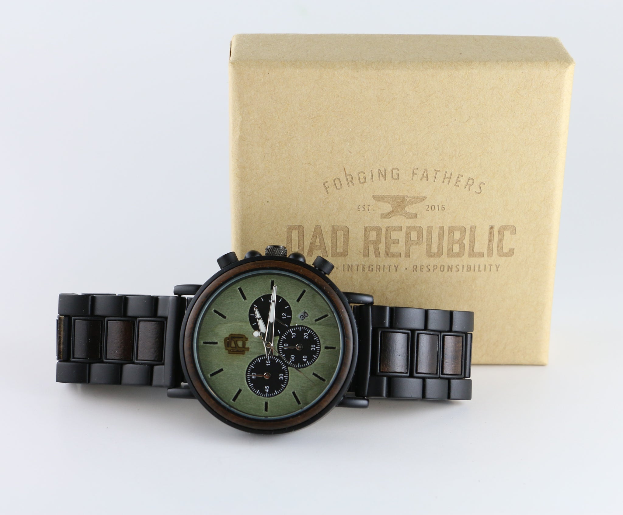 Dad Republic Green Face Wooden Watch